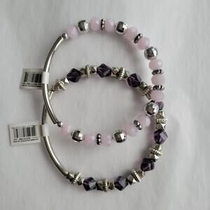 NWT Lot Of 6 Ganz Fashion Jewelry Beaded Bracelets Purple Pink Silver